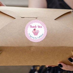 Adesivo Cupcake Rosa, Obrigado, Round Sticker