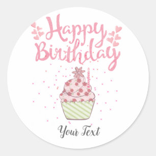 Adesivo Cupcake Rosa Personalizado da Festa de Aniversári