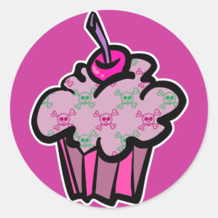 Adesivo cupcake rosa punk crânio ossos cruzados