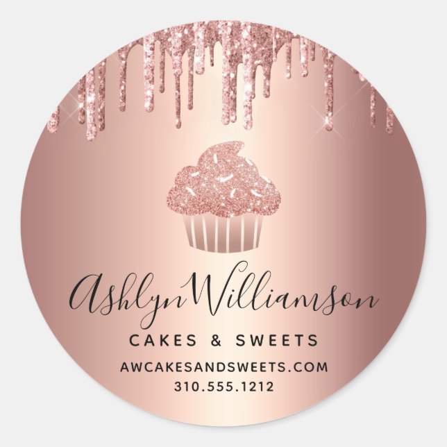 Adesivo Cupcake Rose Gold Gotejamento Rótulo Pasteleiro Pa (Frente)