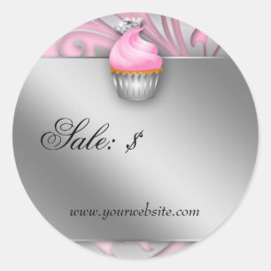 Adesivo Cupcake Sticker Price Tag Crown Classwn Prata Rosa