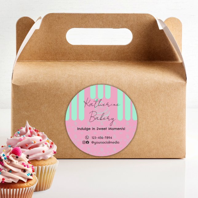 Adesivo Cupcake Strips Pink Mint Bakery Business (Criador carregado)