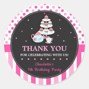 Adesivo Cupcake Tea Party Birthday Pink Obrigado Favor