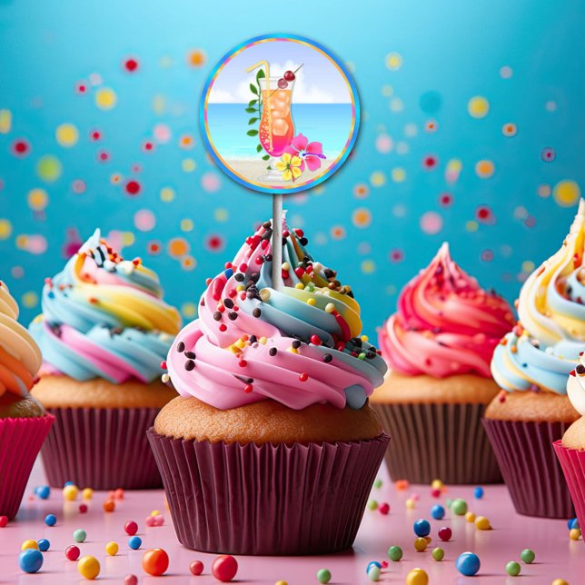 Adesivo Cupcake Tropical Hawiian Luau Topkers Stickers (Criador carregado)