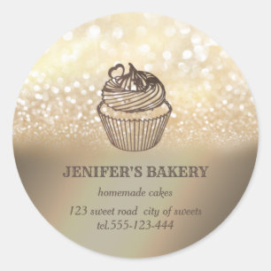 Adesivo cupcakes caseiros e doces, dourados,