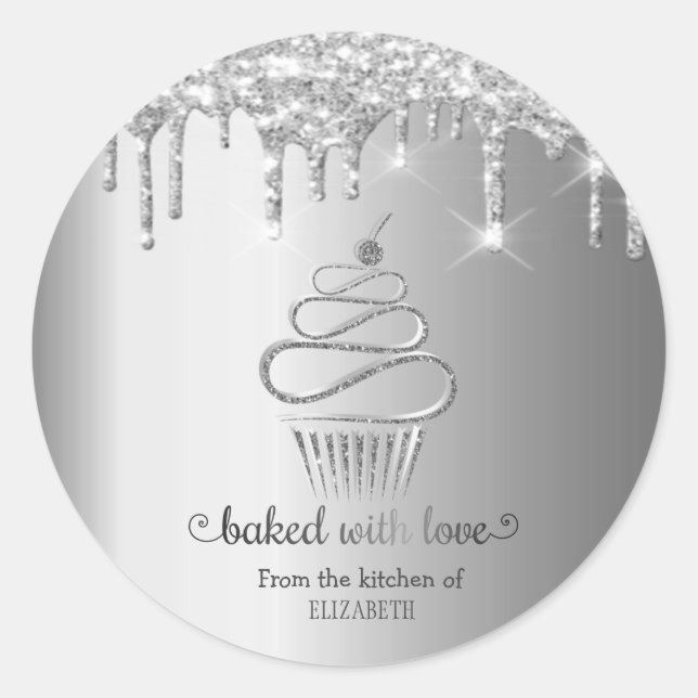 Adesivo Cupcakes com Gotejamento de Brilho Prateado Cozinh (Frente)