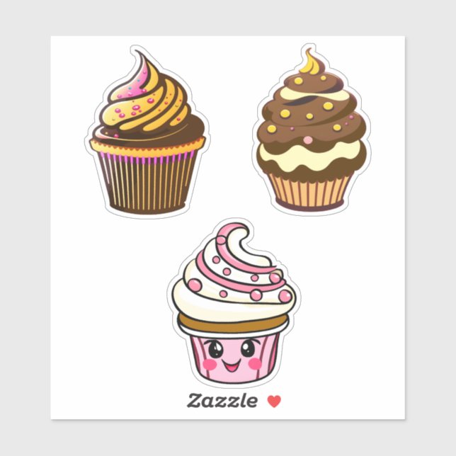 Adesivo Cupcakes Cute Kawaii Chibi (Folha)