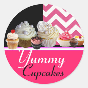 Adesivo Cupcakes DE ANIVERSÁRIO/PINK BRANCO CHEVRON ROUND