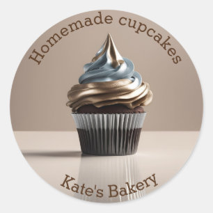Adesivo Cupcakes de origem Dourada vinheta redonda Beige