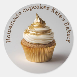 Adesivo Cupcakes de origem Dourada vinheta redonda Beige