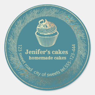 Adesivo cupcakes Dourados caseiros e embalagens