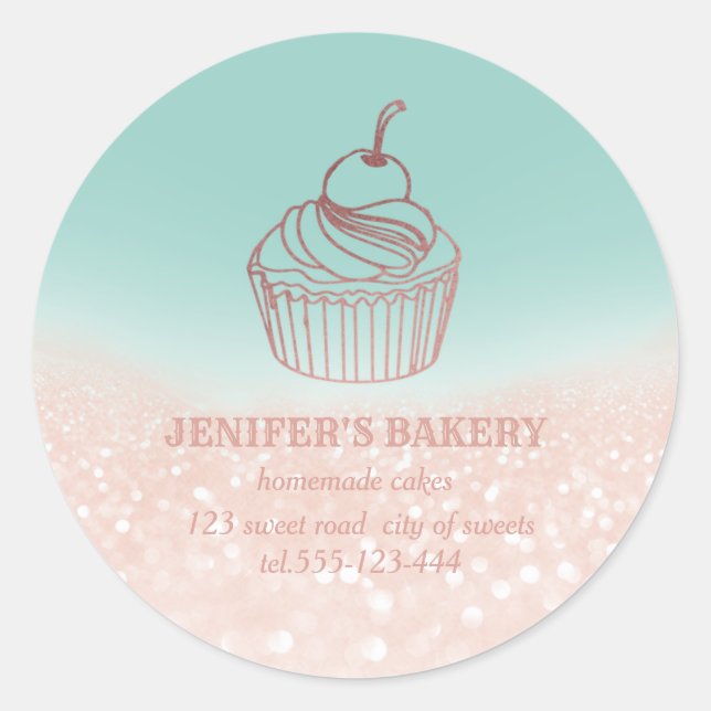 Adesivo Cupcakes e doces caseiros de Rosa dourado (Frente)