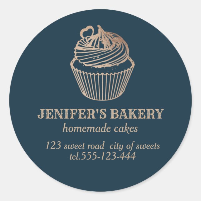 Adesivo cupcakes e doces caseiros de rosa gold (Frente)