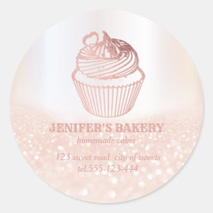 Adesivo cupcakes e doces caseiros de Rosa ouro Vintage