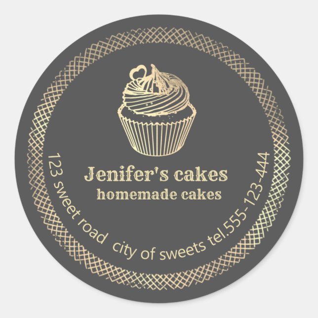 Adesivo cupcakes e embalagens Douradas caseiras (Frente)