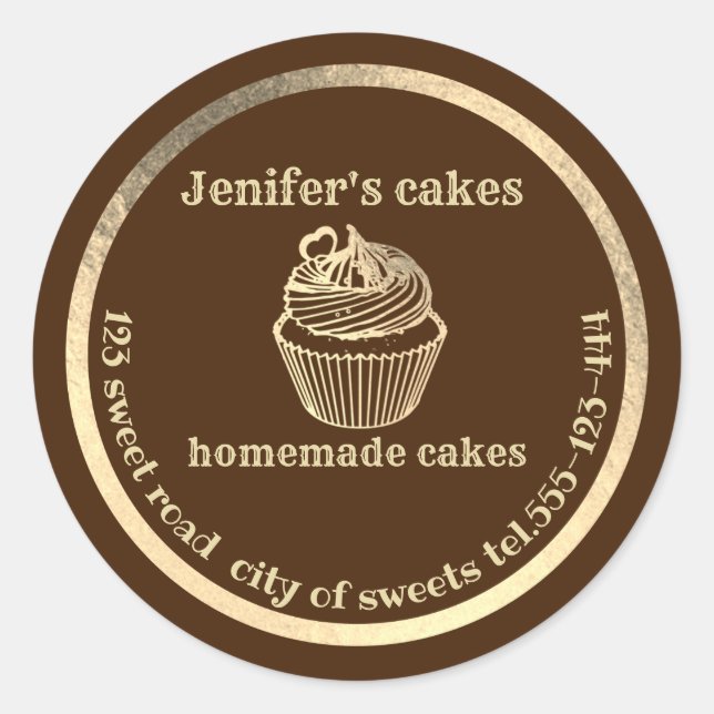 Adesivo cupcakes e embalagens Douradas caseiras (Frente)