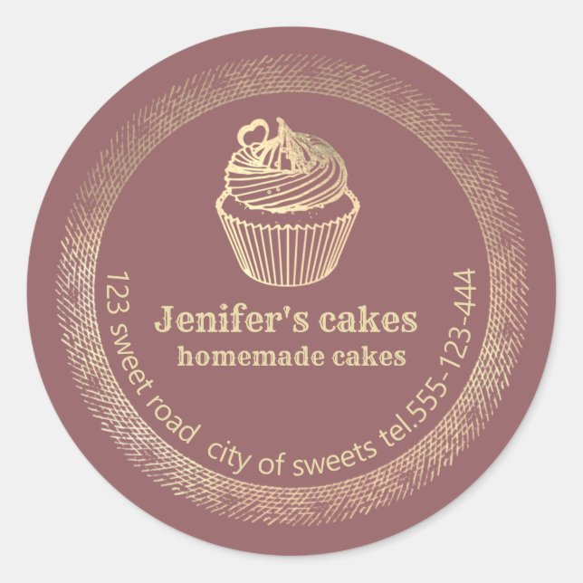 Adesivo cupcakes e embalagens Douradas caseiras (Frente)