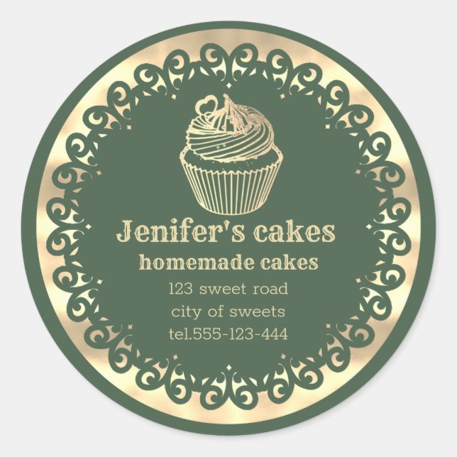 Adesivo cupcakes e embalagens Douradas caseiras (Frente)