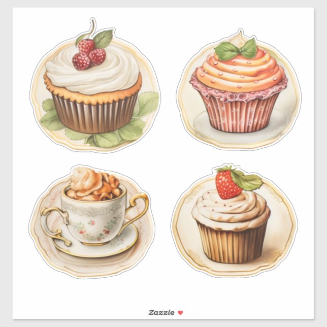 Adesivo Cupcakes e xícaras (Folha)