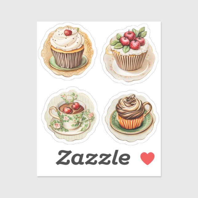 Adesivo Cupcakes e xícaras 12 (Folha)