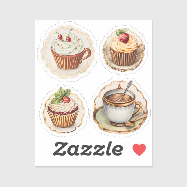 Adesivo Cupcakes e xícaras 4 (Folha)