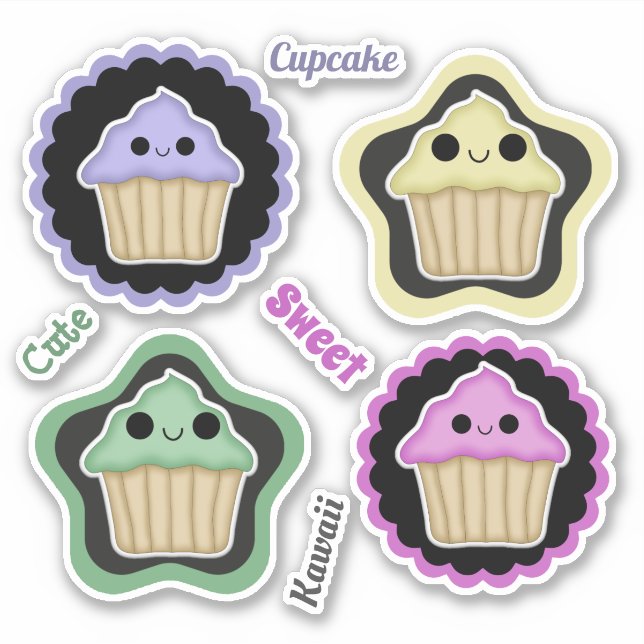 Adesivo Cupcakes Kawaii para Misturar e Combinar (Frente)