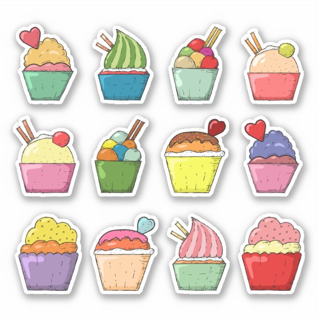 Adesivo Cupcakes Sobremesa colorida (Frente)