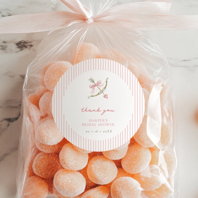 Adesivo Cupid Arrow & Stripes Bridal Shower Thank You (Criador carregado)