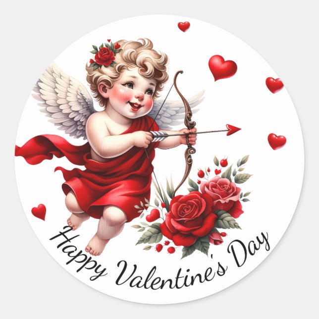 Adesivo Cupido feliz dia de os namorados com Corações Verm (Frente)
