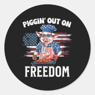 Adesivo Curioso 4 De Julho De Pig Griling Party Rbecue Pi