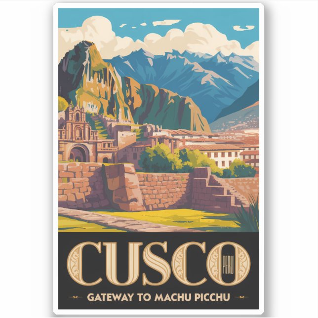 Adesivo Cusco Peru Illustration Travel Art Vintage (Frente)