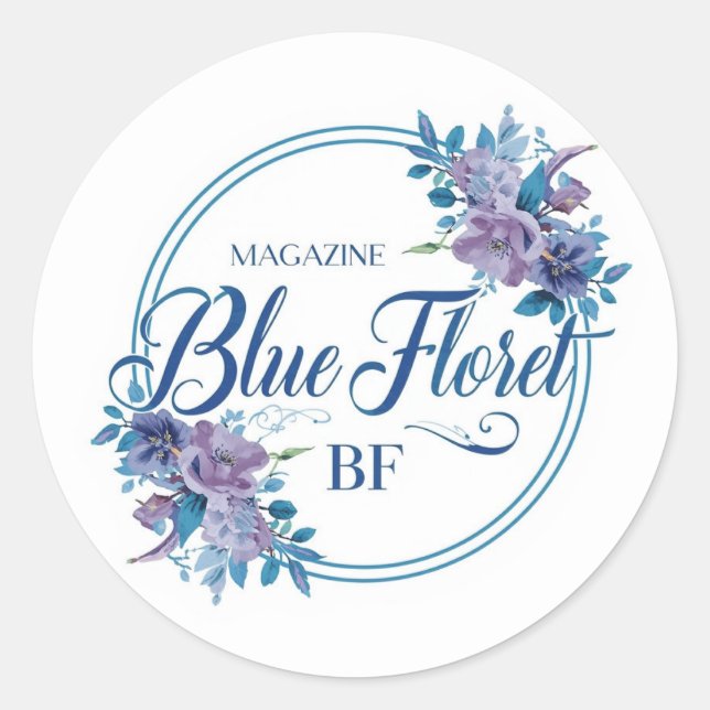 Adesivo Custom Blue Floral Logo Sticker – Elegant Round  (Frente)