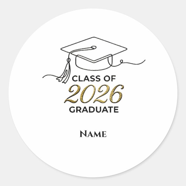 Adesivo Custom Class of 2026 Graduation Round Sticker Gold (Frente)