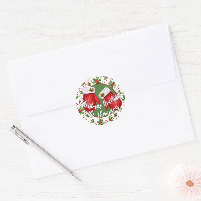 Adesivo Custom Classic Holiday Green Holly Red Berries (Envelope)