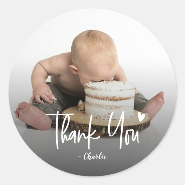 Adesivo Custom First Birthday Photo Script Thank You (Frente)