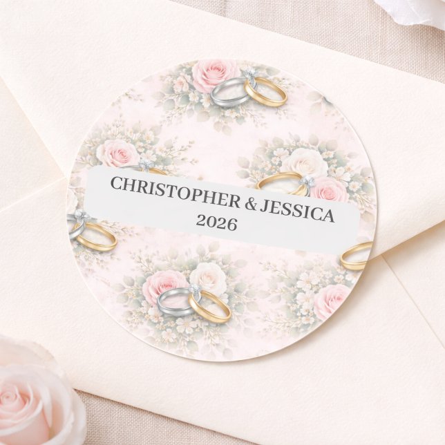 Adesivo Custom Floral Wedding Rings Sticker (Criador carregado)