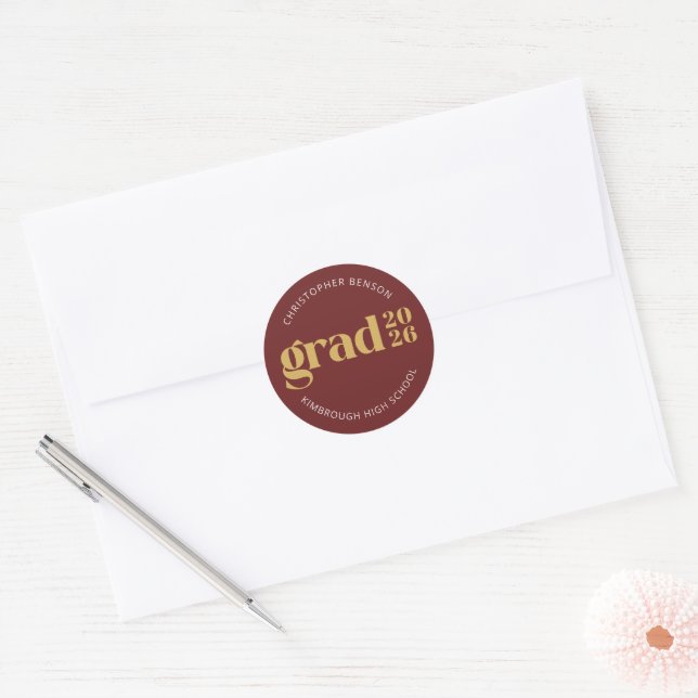 Adesivo Custom Grad 2026 Red Gold Graduation Seals (Envelope)