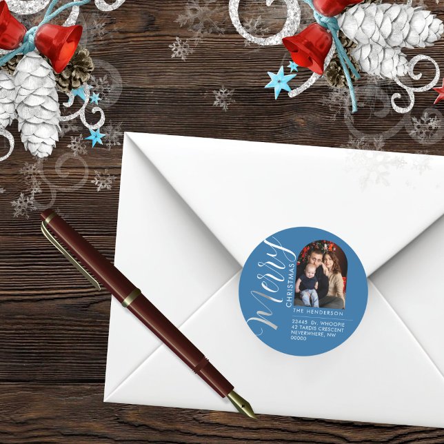 Adesivo Custom Holiday Return Address Label Add Your PHOTO (Criador carregado)