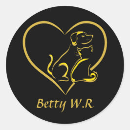 Adesivo Custom Name Cat, Dog and Love Line Art