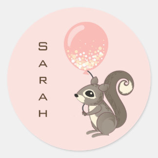 Adesivo Custom Name Squirrel with Pink Balloon