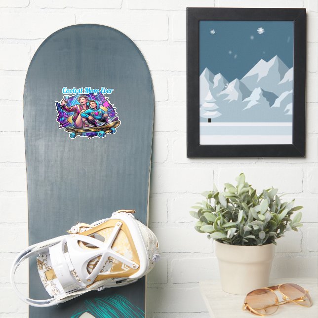 Adesivo Custom Neon Coolest Mom & Son Synthwave Sticker (Prancha de snowboard)