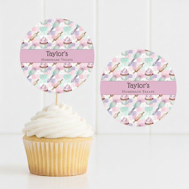Adesivo Custom Pastel Cupcake Topper Name Sticker Sheet (Criador carregado)