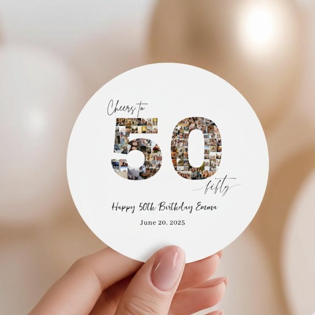 Adesivo Custom Photo Collage 50th Birthday Party Stickers  (Criador carregado)