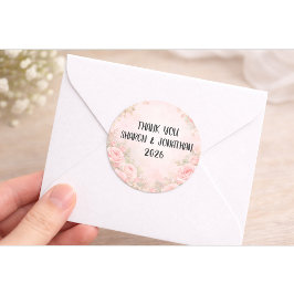 Adesivo Custom Pink Floral Wedding Thank You Sticker