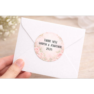 Adesivo Custom Pink Floral Wedding Thank You Sticker