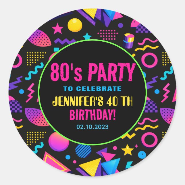 Adesivo Custom Retro Neon 80’s Birthday – Fun Adult  (Frente)