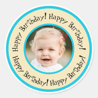 Adesivo Custom Round Birthday Photo Beige & Turquoise