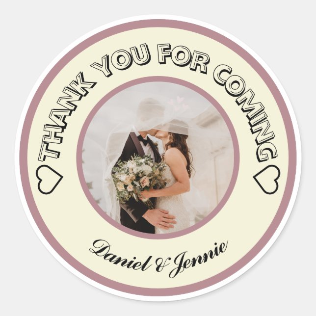 Adesivo Custom Round Photo Thank You Beige Pink (Frente)