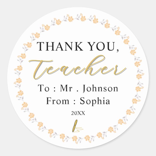Adesivo Custom Teacher Stickers – Thank You with Name (Frente)