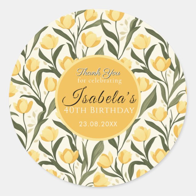 Adesivo Custom Yellow Tulip Themed Birthday Event (Frente)